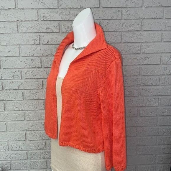 Belford Orange Knit Open Front Cropped Cardigan Size M - Picture 3 of 6